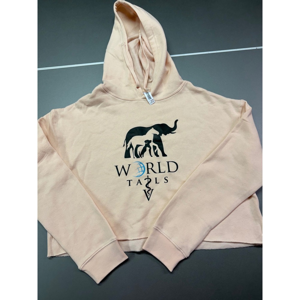 Hoodie Peach Fleece Sweatshirt Small S Drawstring cropped animal print boho